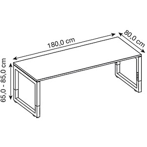 4032062154427 - eurokraft pro Schreibtisch mit Gestell aus Vierkant-Stahlrohr Höhe 650 - 850 mm BxT 1800 x 800 mm Buche   alusilber
