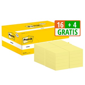 4046719906406 - Post-it® Haftnotizen Notes 653CY-VP20 B 51 x T 38 mm PEFC®-Papier gelb 16 + 4 Blöcke gratis 100 Blatt Block