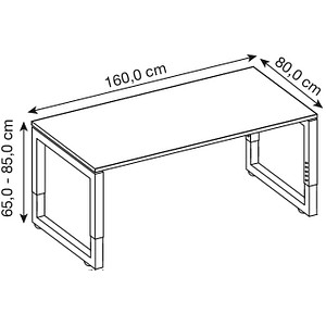 4032062154380 - eurokraft pro Schreibtisch mit Gestell aus Vierkant-Stahlrohr Höhe 650 - 850 mm BxT 1600 x 800 mm Nussbaum   alusilber