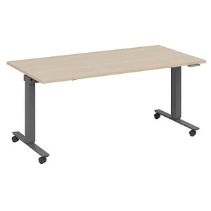 4260672335084 - fm Slimfit elektrisch höhenverstellbarer Schreibtisch ahorn anthrazit metallic rechteckig T-Fuß-Gestell mit Rollen grau 1600 x 700 cm 4260672335084 - fm Slimfit elektrisch höhenverstellbarer Schreibtisch ahorn anthrazit metallic rechteckig T-Fuß-Gestell mit Rollen grau 1600 x 700 cm