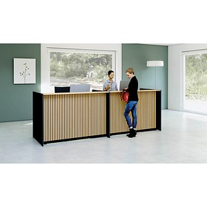 4044917453340 - Theke Marino groß für 2 Personen elektrisch höhenverstellbar Memorypanel Akustikpaneele Kabeldurchlass Holz Eiche-Dekor anthrazit