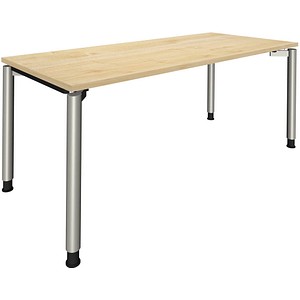 4260267325018 - fm Sidney höhenverstellbarer Schreibtisch königsahorn rechteckig 4-Fuß-Gestell Rundrohr silber 1800 x 800 cm