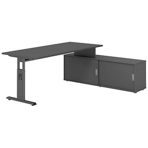 4032062332238 - OSE19SB höhenverstellbarer Schreibtisch grafit rechteckig T-Fuß-Gestell grau 1800 x 800 cm