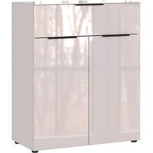 4005949370005 - Kommode mit 1 Schublade und 2 Türen Glasfront- und auflage B 830 x T 420 x H 1020 mm Kaschmir
