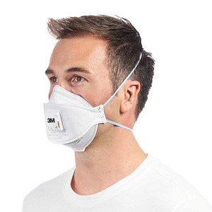 Atemschutzmaske Aura™ Cool Flow™ 9322+ Typ FFP2 94 % Partikelfilterung mit Ventil 3-teiliges Design flach faltbar weiß 10 Stück