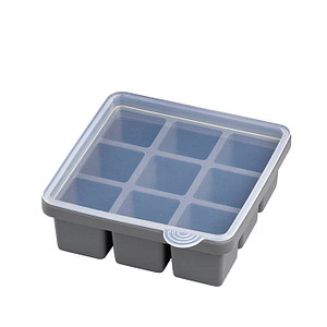 4004133361027 - Eiswürfelform Küchenformen grau (transparent grau) Baraccessoires Weinaccessoires inkl transparentem Deckel 4x4x4 cm für bis zu 9 Eiswürfel
