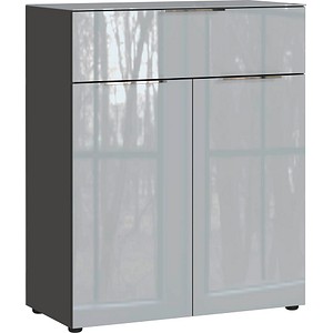 4005949369603 - Kommode Genua mit 1 Schublade und 2 Türen Glasfront- und auflage B 830 x T 420 x H 1020 mm graphit silbergrau 4005949369603 - Kommode Genua mit 1 Schublade und 2 Türen Glasfront- und auflage B 830 x T 420 x H 1020 mm graphit silbergrau