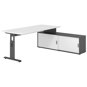 4032062332016 - OSE19SB höhenverstellbarer Schreibtisch weiß rechteckig T-Fuß-Gestell grau 1800 x 800 cm
