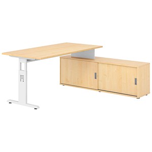 4032062331279 - OSE16SB höhenverstellbarer Schreibtisch ahorn rechteckig T-Fuß-Gestell weiß 1600 x 800 cm 4032062331279 - OSE16SB höhenverstellbarer Schreibtisch ahorn rechteckig T-Fuß-Gestell weiß 1600 x 800 cm