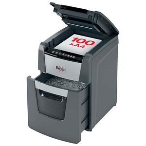 Rexel Optimum AutoFeed+ 100M Aktenvernichter Partikelschnitt 100 Blatt P-5 Stahl schwarz