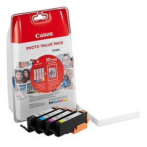 CLI-571 BK/C/M/Y schwarz, cyan, magenta, gelb Tintenpatronen + 50 Blatt Fotopapier, 10 x 15 cm