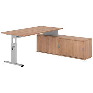 4032062331361 - OSE16SB höhenverstellbarer Schreibtisch nussbaum rechteckig T-Fuß-Gestell silber 1600 x 800 cm