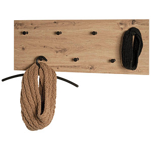 4001070374424 - Wandgarderobe HAKU Hoch- und Querformat 7 Haken mit jeweils 3 kg Tragkraft B 800 x T 50 x H 300 mm Holz Metall helles Eiche-Dekor schwarz
