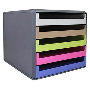 4009793845375 - Schubladenbox  hellgrau karamell hellgrün pink blau 30057674BE DIN A4 mit 5 Schubladen 4009793845375 M und M