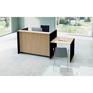 4044917453357 - Theke Marino klein für 1 Person elektrisch höhenverstellbar Memorypanel Akustikpaneele Kabeldurchlass mit Tisch Holz Eiche-Dekor anthrazit