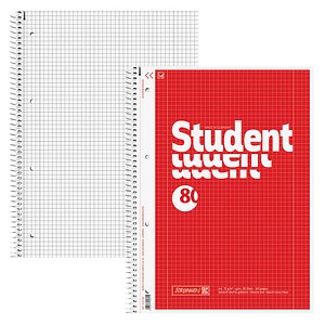 Brunnen Collegeblock 10-67928 Student, Lineatur 28 / kariert mit Rand innen/außen, A4, 70g, rot, 80 Blatt 4003273180314 Brunnen