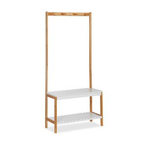 4052025249847 - Garderobenständer mit Schuhregal 4 Kleiderhaken mit Ablage Bambus & mdf hbt 150 x 705 x 30 cm natur-weiß - Relaxdays