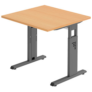 HAMMERBACHER Gradeo höhenverstellbarer Schreibtisch buche quadratisch, C-Fuß-Gestell grau 80,0 x 80,0 cm