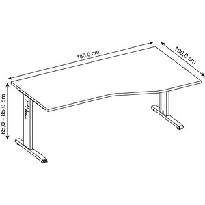4032062015018 - Matrix Höhenverstellbar Schreibtisch Nierenförmig Walnuss Melaminharzbeschichtete Spanplatte Metall C-Fuß 1800 x 1000 x 850 mm