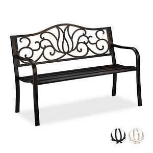 4052025909031 - Relaxdays Gartenbank Antik für 2 Personen Balkon Terrasse Metallbank HBT 90x1275x63 cm Stahl Guss schwarz-bronze