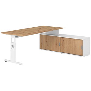 4032062332115 - OSE19SB höhenverstellbarer Schreibtisch asteiche rechteckig T-Fuß-Gestell weiß 1800 x 800 cm