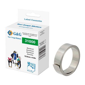 G&G Beschriftungsband 12 mm weiß auf silber ersetzt DYMO 31000