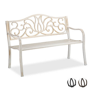 4052025909024 - Relaxdays Gartenbank Antik für 2 Personen Balkon Terrasse Metallbank HBT 90x1275x63 cm Stahl Guss weiß-bronze