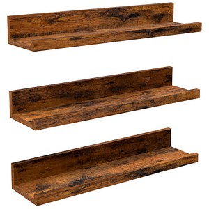 VASAGLE Wandregale-Set vintagebraun 38,0 x 10,0 x 2,0/5,0 cm, 3 St.