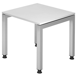 HAMMERBACHER JS08 höhenverstellbarer Schreibtisch weiß rechteckig, 4-Fuß-Gestell silber 80,0 x 80,0 cm