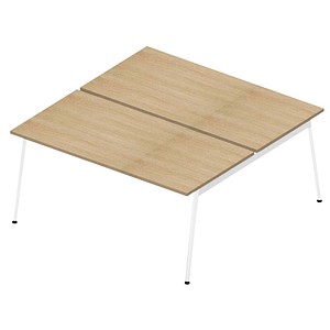 Quadrifoglio Doppelschreibtisch eiche rechteckig, 4-Fuß-Gestell weiß 160,0 x 164,0 cm