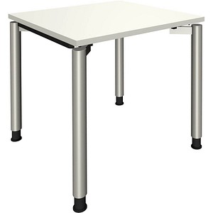 4260672330089 - fm Sidney höhenverstellbarer Schreibtisch weiß rechteckig 4-Fuß-Gestell Rundrohr silber 800 x 800 cm