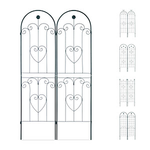 4052025931834 - Rankgitter 2er Set Metall 180 x 50 cm Rankhilfe Garten Rundbogen Blume & Herz zum Stecken dunkelgrün - Relaxdays