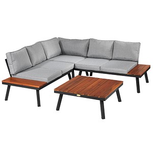 Garden Pleasure Loungegruppe THERESA grau, schwarz Holz, Metall, 15-teilig