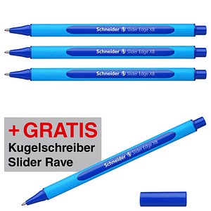 4004675187048 - AKTION Kugelschreiber Slider Edge blau Schreibfarbe blau + GRATIS Kugelschreiber Slider Rave XB blau 4004 6 Stück