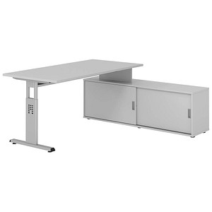 4032062331286 - OSE16SB höhenverstellbarer Schreibtisch lichtgrau rechteckig T-Fuß-Gestell silber 1600 x 800 cm