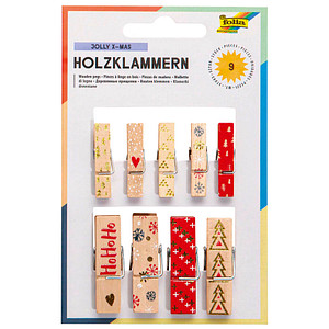4001868119480 - Folia Holzklammern Xmas I in Natur - 9 Stück