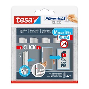 Tesa Powerstrips Click MEDIUM Slim Klebestreifen - Weiß - 1,0 x 8,0 cm