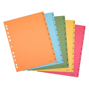 Trennblätter DIN A4 0-9 farbsortiert, 250 g/qm, 100 Blatt