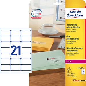525 AVERY Zweckform Folien-Adressetiketten L7560-25 transparent