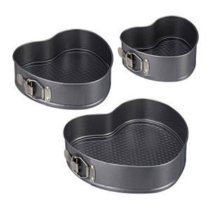 4052025278540 - Relaxdays - Relayxdays Herzbackform 3er Set romantische Kuchen & Torten 3 Größen antihaft Springform Carbonstahl anthrazit