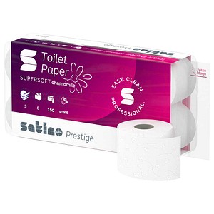 4000735323845 - Satino Prestige Toilettenpapier Kamille 3-lagig MT1-kompatibel Hygienisches Klopapier aus hochwertigem Zellstoff 1 Packung = 8 Rollen à 150 Blatt