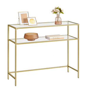 0194343022901 - Songmics - vasagle Konsolentisch Beistelltisch mit 2 Ablagen Hartglas Aufbewahrungsregal Metallgestell verstellbare Füße für Wohnzimmer Flur