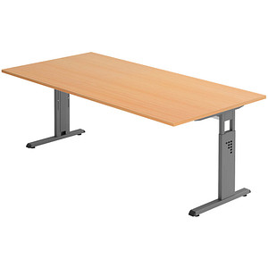 4032062190463 - HAMMERBACHER OS 2E höhenverstellbarer Schreibtisch buche rechteckig C-Fuß-Gestell grau 2000 x 1000 cm