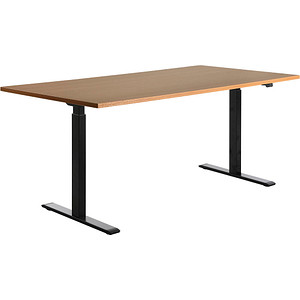 Topstar E-Table elektrisch höhenverstellbarer Schreibtisch buche rechteckig, T-Fuß-Gestell schwarz 180,0 x 80,0 cm