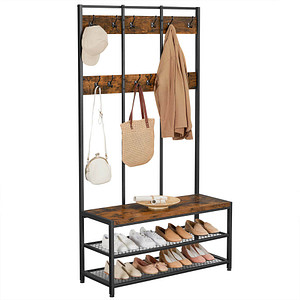 6955880359288 - Vasagle große Garderobenständer mit Sitzbank im Industrie Design Garderobe mit 12 Kleiderhaken und Schuhregal Flurregal Flur Diele Schlafzimmer