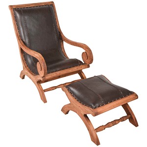 Garden Pleasure Sessel mit Hocker BAHIA braun, dunkelbraun mahagoni natur Holz, 1 Set