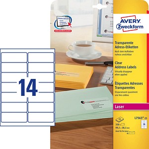 350 AVERY Zweckform Folien-Adressetiketten L7563-25 transparent