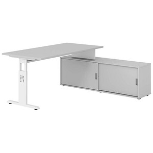 4032062331323 - OSE16SB höhenverstellbarer Schreibtisch lichtgrau rechteckig T-Fuß-Gestell weiß 1600 x 800 cm