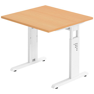 HAMMERBACHER Gradeo höhenverstellbarer Schreibtisch buche quadratisch, C-Fuß-Gestell weiß 80,0 x 80,0 cm