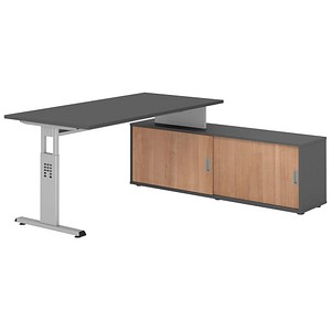 HAMMERBACHER OSE16SB höhenverstellbarer Schreibtisch grafit rechteckig, T-Fuß-Gestell silber 160,0 x 80,0 cm